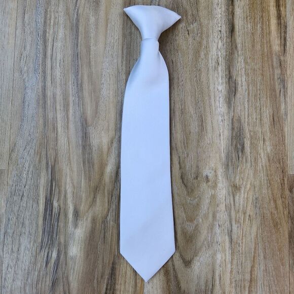 🩵Manzini Neckswear Collection White Pre-Tied Clip-on Tie Youth - Picture 2 of 8